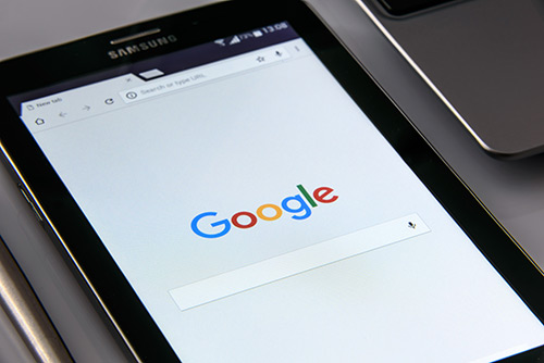 Google Search Engine loaded in a browser on a samsung tablet