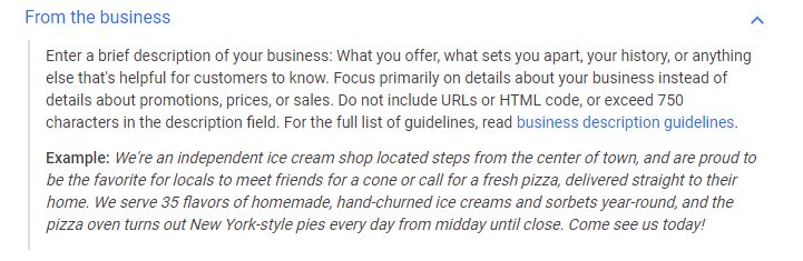 Google My Business Description Section